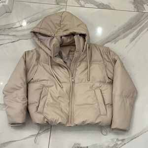 Zara Light Tan Hooded Puffer Jacket